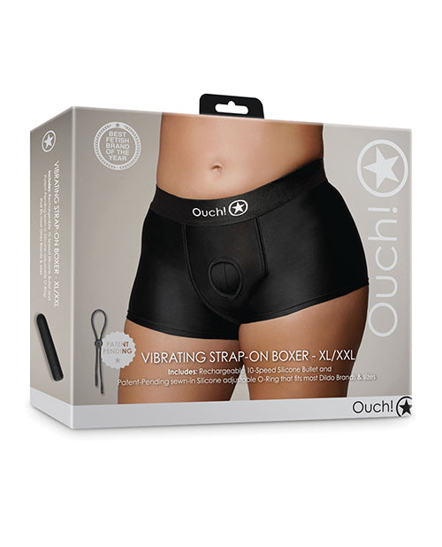 The Soft Hum Shots Ouch Vibrating Strap On Boxer - Black XL/XXL