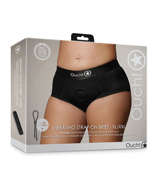 The Soft Hum Shots Ouch Vibrating Strap On Brief - Black XL/XXL