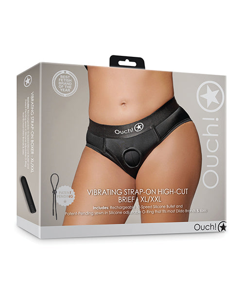 The Soft Hum Shots Ouch Vibrating Strap On High-Cut Brief - Black XL/XXL