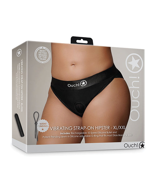 The Soft Hum Shots Ouch Vibrating Strap On Hipster - Black XL/XXL