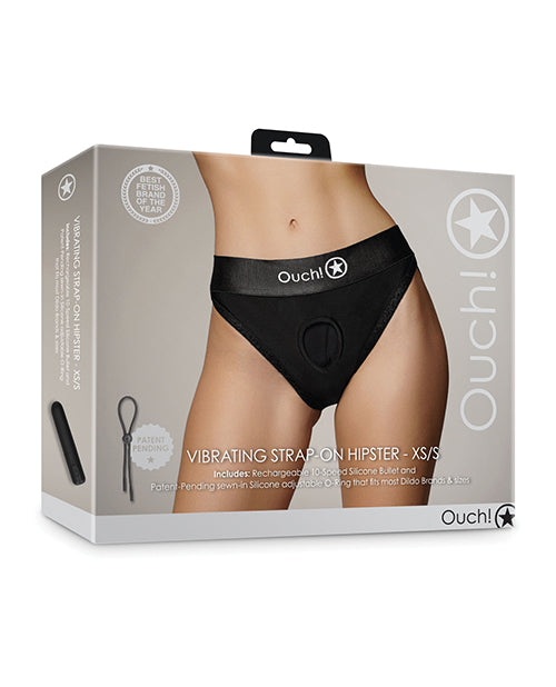 The Soft Hum Shots Ouch Vibrating Strap On Hipster - Black XS/S