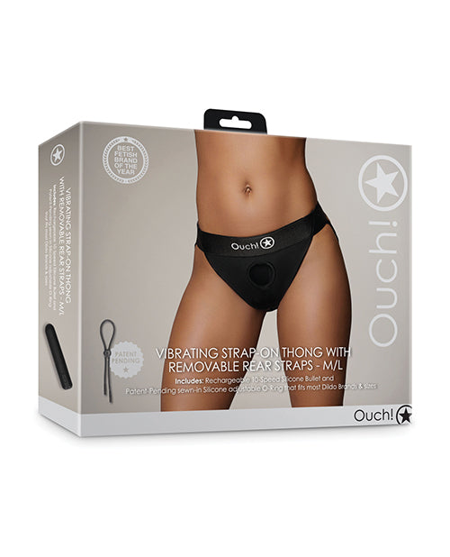 The Soft Hum Shots Ouch Vibrating Strap On Thong w/Removable Rear Straps - Black M/L