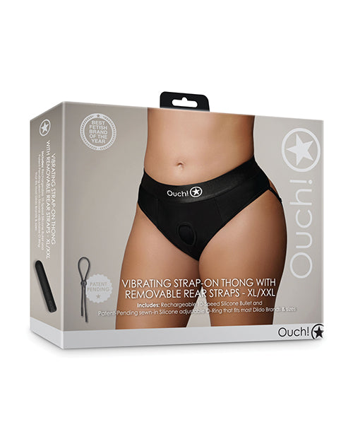 The Soft Hum Shots Ouch Vibrating Strap On Thong w/Removable Rear Straps - Black XL/XXL