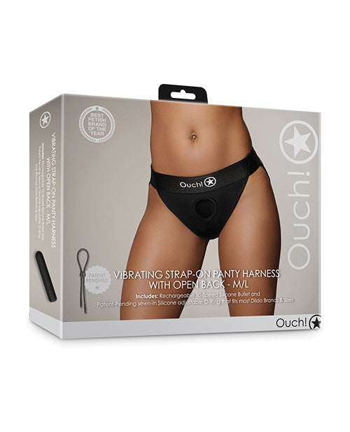 The Soft Hum Shots Ouch Vibrating Strap On Panty Harness w/Open Back - Black M/L