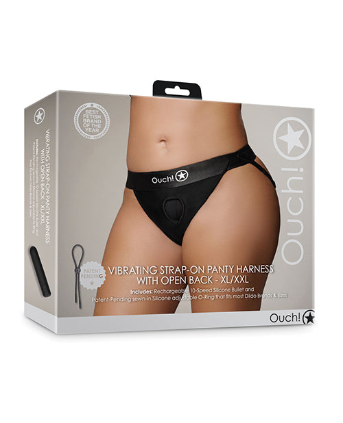 The Soft Hum Shots Ouch Vibrating Strap On Panty Harness w/Open Back - Black XL/XXL
