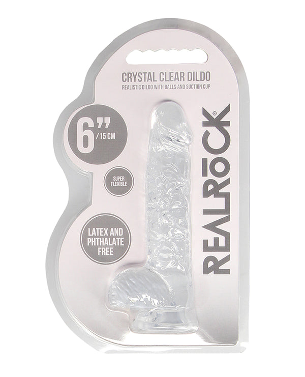 The Soft Hum Shots RealRock Realistic Crystal Clear 6" Dildo w/Balls - Transparent Clear