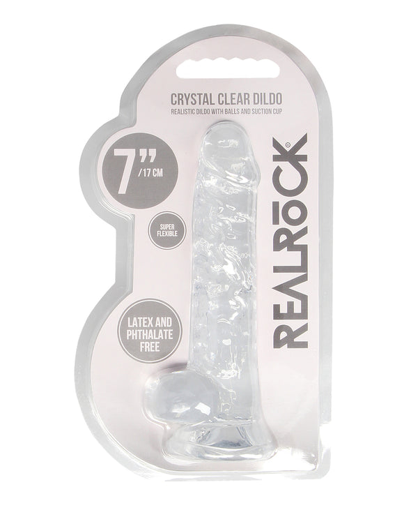The Soft Hum Shots RealRock Realistic Crystal Clear 7" Dildo w/Balls - Transparent Clear