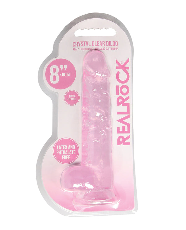 The Soft Hum Shots RealRock Realistic Crystal Clear 8" Dildo w/Balls - Pink