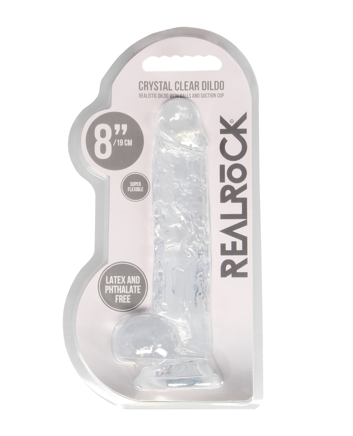 The Soft Hum Shots RealRock Realistic Crystal Clear 8" Dildo w/Balls - Transparent Clear
