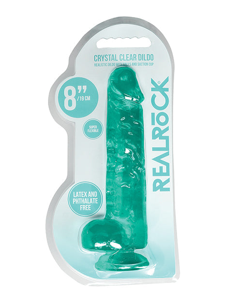 The Soft Hum Shots RealRock Realistic Crystal Clear 8" Dildo w/Balls - Turquoise