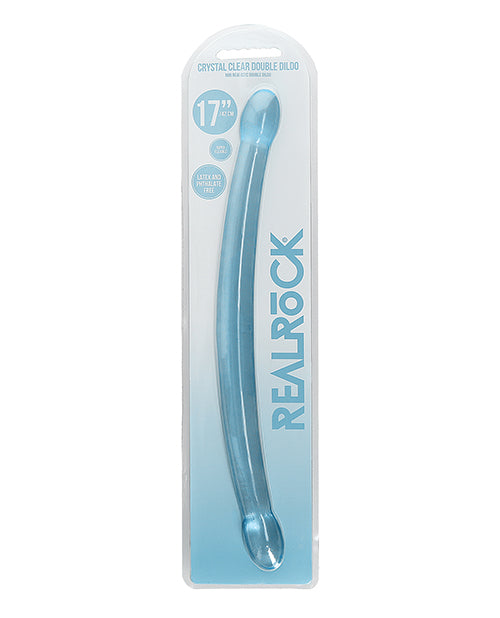 The Soft Hum Shots RealRock Crystal Clear 17" Double Dildo - Blue
