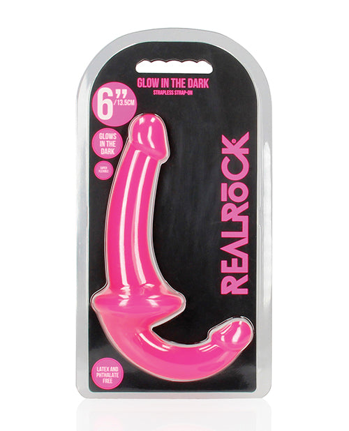 The Soft Hum Shots RealRock 6" Strapless Strap On Glow in the Dark - Neon Pink