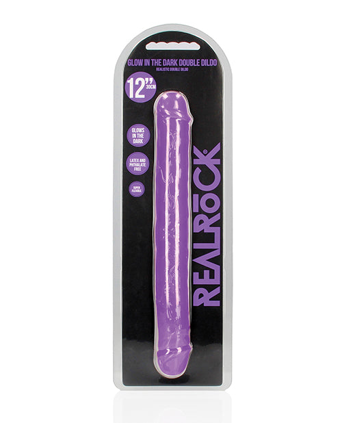 The Soft Hum Shots RealRock 12" Double Dong Glow in the Dark - Neon Purple