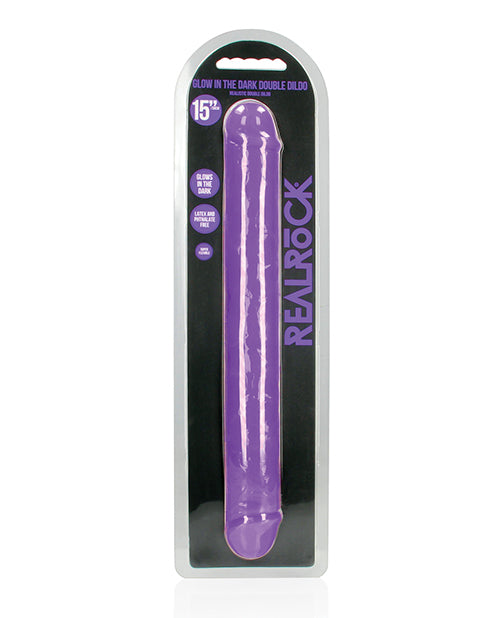 The Soft Hum Shots RealRock 15" Double Dong Glow in the Dark - Neon Purple