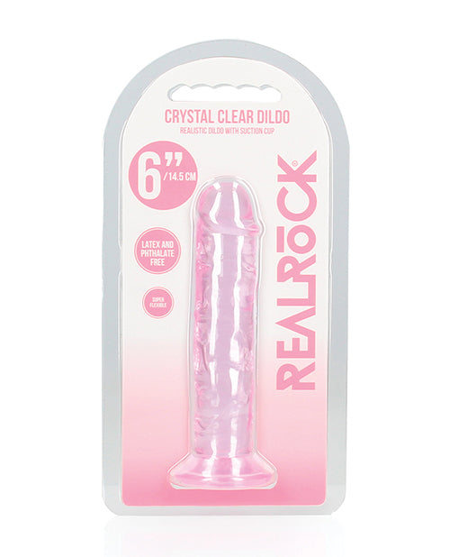 The Soft Hum Shots RealRock Crystal Clear 6" Straight Dildo w/Suction Cup - Pink