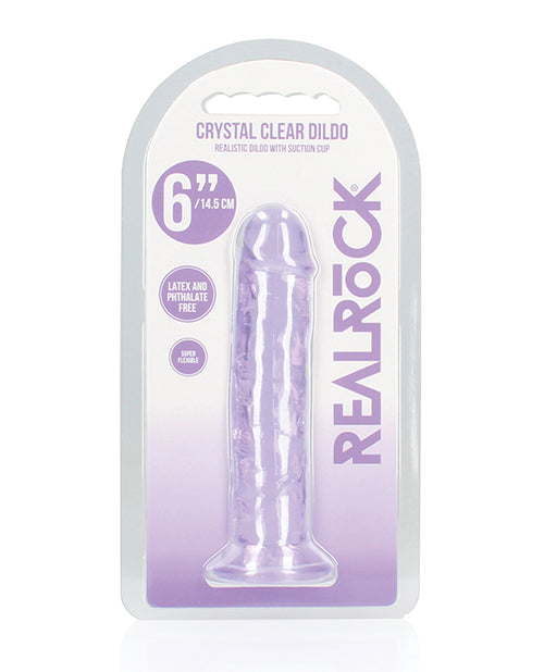 The Soft Hum Shots RealRock Crystal Clear 6" Straight Dildo w/Suction Cup - Purple