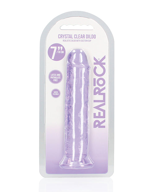 The Soft Hum Shots RealRock Crystal Clear 7" Straight Dildo w/Suction Cup - Purple