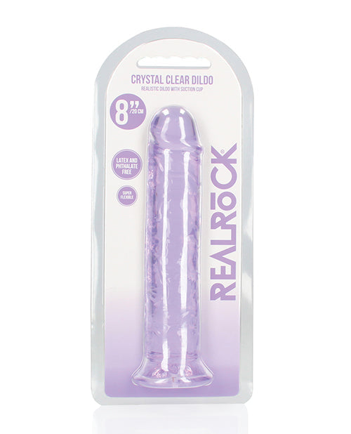 The Soft Hum Shots RealRock Crystal Clear 8" Straight Dildo w/Suction Cup - Purple