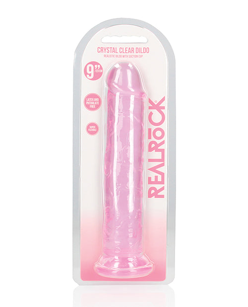 The Soft Hum Shots RealRock Crystal Clear 9" Straight Dildo w/Suction Cup - Pink