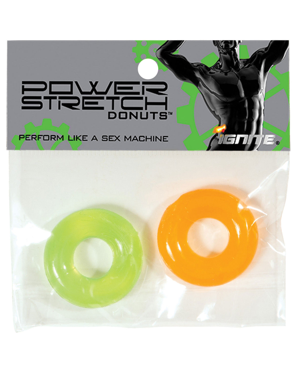 The Soft Hum Ignite Power Stretch Donut Cock Ring - Orange/Green Pack of 2
