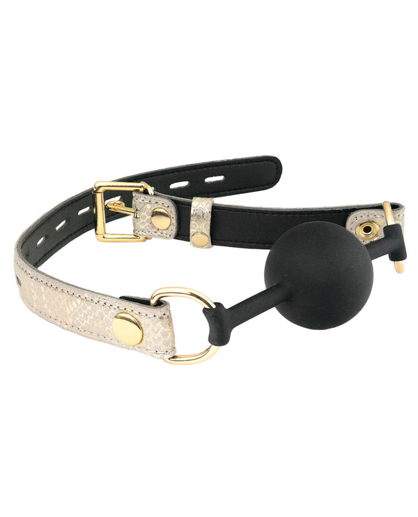 The Soft Hum Spartacus Silicone Gag w/Leather Lining - White Snakeskin Micro Fiber