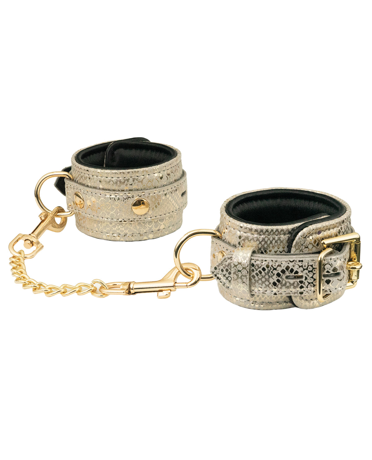 The Soft Hum Spartacus Wrist Restraints w/Leather Lining - White Snakeskin Micro Fiber