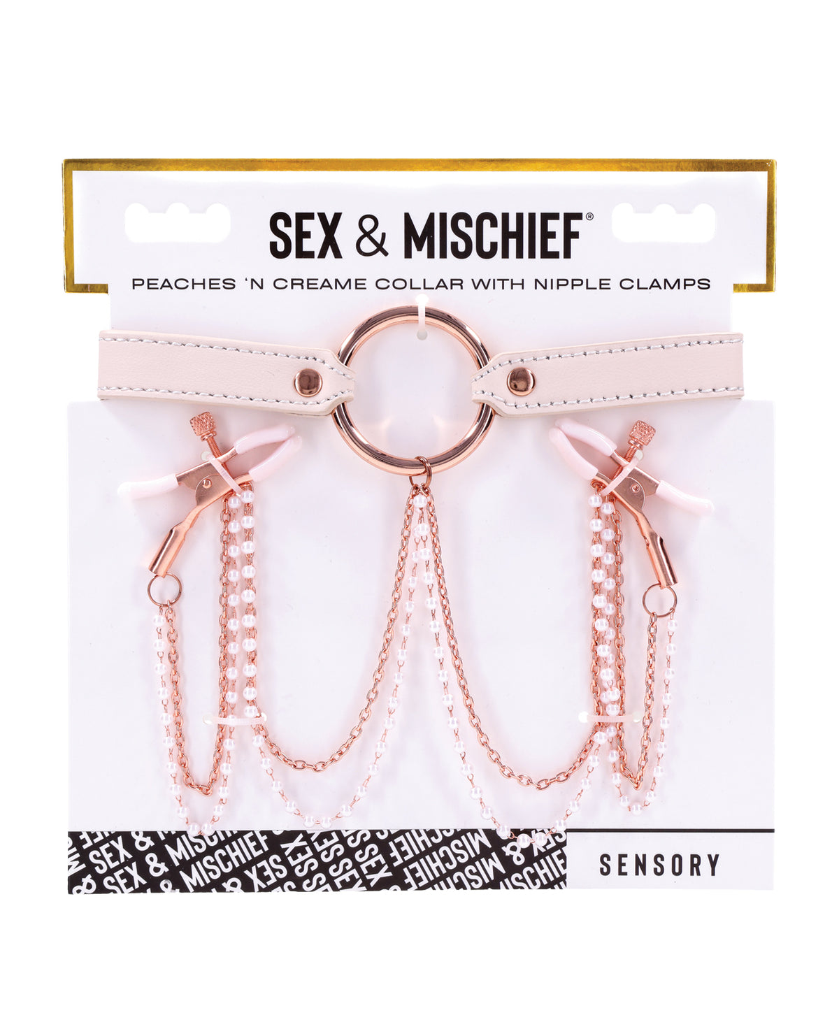 Sex &amp; Mischief Peaches 'n CreaMe Collar w/Nipple Clamps