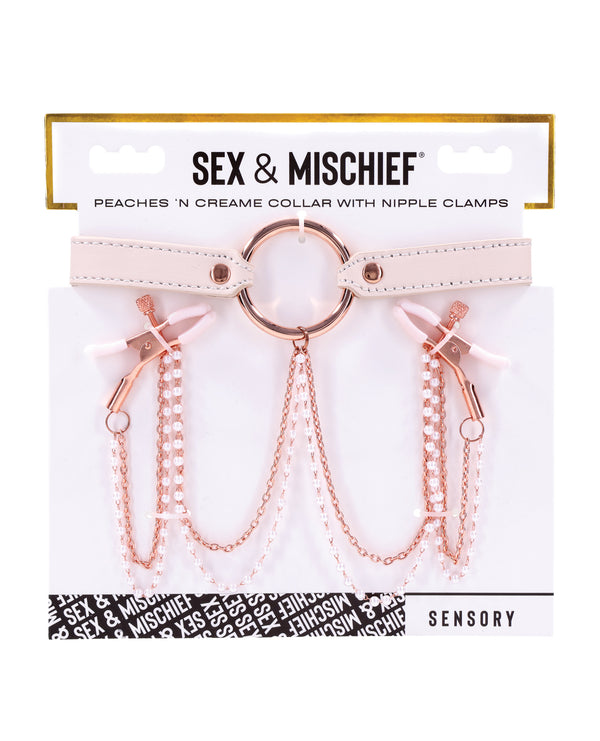 Sex &amp; Mischief Peaches 'n CreaMe Collar w/Nipple Clamps