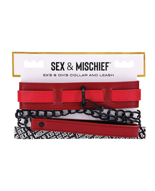 Sex &amp; Mischief Ex's &amp; Oh's Collar &amp; Leash - Red/Black