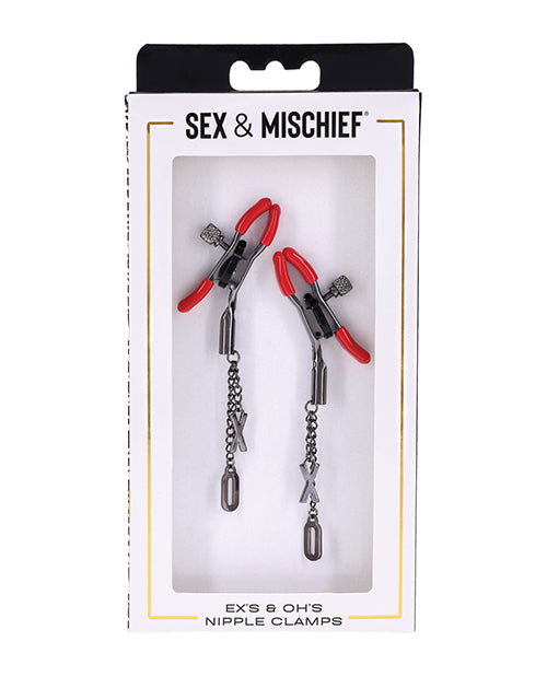 Sex &amp; Mischief Ex's &amp; Oh's Nipple Clamps - Red/Black