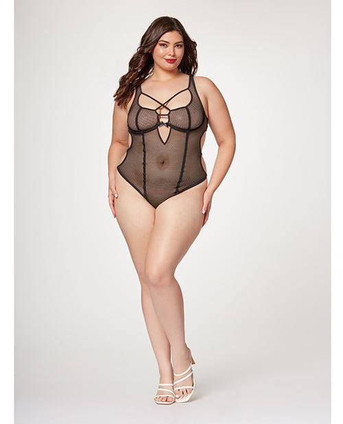 The Soft Hum Fishnet Strappy High Cut Leg Teddy Black 1X/2X