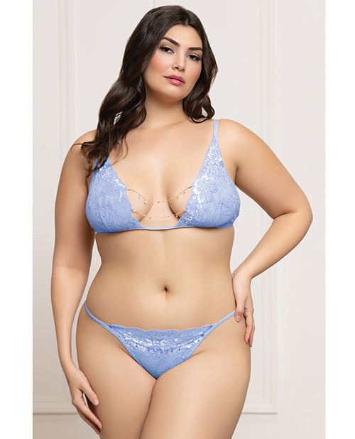 The Soft Hum Lace Triangle Top &amp; G-String with Rhinestone Details - Periwinkle Blue QN