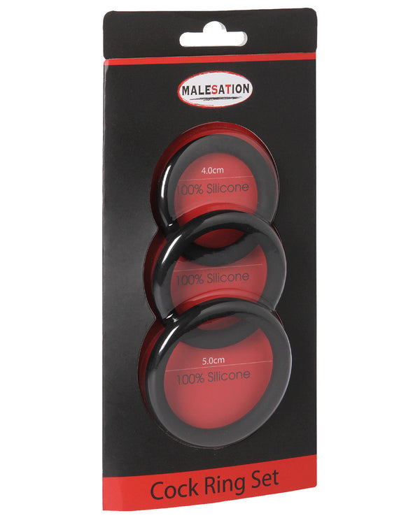 The Soft Hum MALESATION Cock Ring Set - Pack of 3 Black