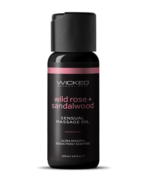 Wicked Sensual Care Wild Rose and Sandalwood Massage Oil - 4 oz Bottle
