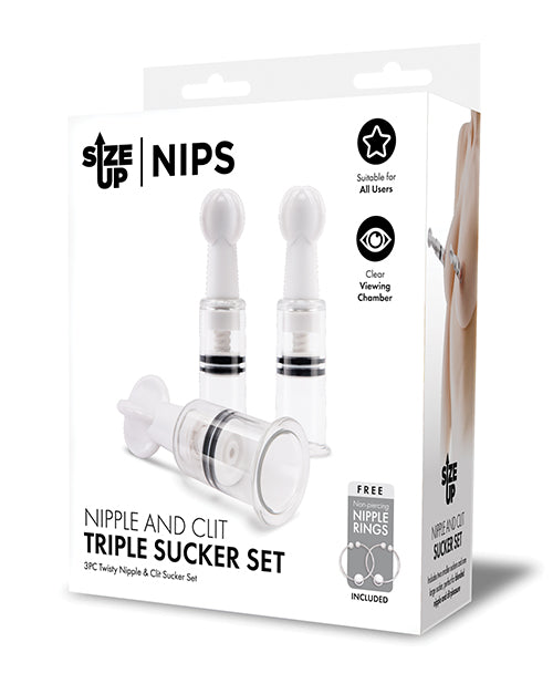 The Soft Hum Size Up Nipple &amp; Clit Triple Sucker Set