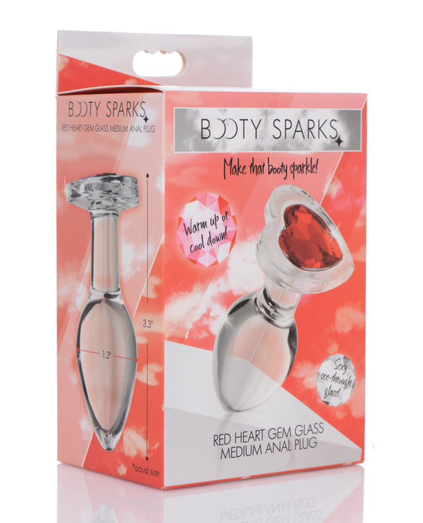 The Soft Hum Booty Sparks Red Heart Gem Glass Anal Plug - Medium