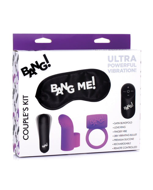 The Soft Hum Bang! Couple's Kit with RC Bullet, Blindfold, Cock Ring &amp; Finger Vibe - Purple