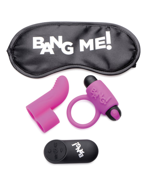 The Soft Hum Bang! Couple's Kit with RC Bullet, Blindfold, Cock Ring &amp; Finger Vibe - Purple - Image 2