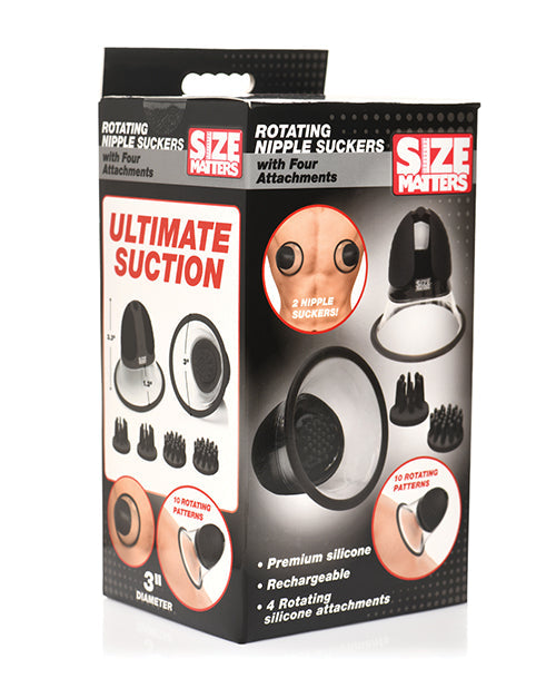 The Soft Hum Size Matters 10X Rotating Silicone Nipple Suckers w/4 Attachments - Black