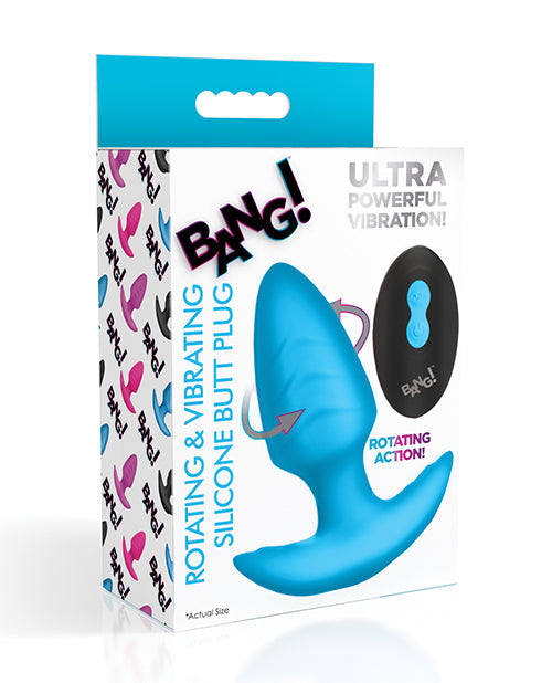 The Soft Hum Bang! Rotating &amp; Vibrating Tapered Butt Plug w/Remote - Blue