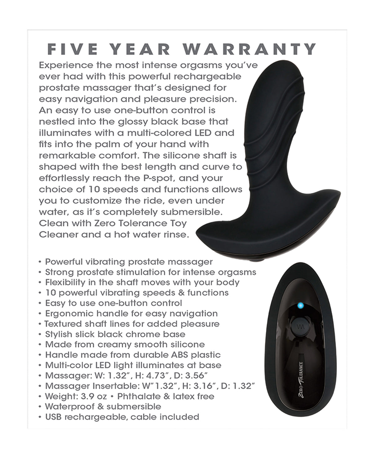 The Soft Hum Zero Tolerance The Gentleman Rechargeable Prostate Massager - Black